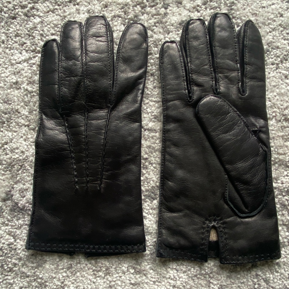 Men's COACH Black Leather Gloves Size M with Cashmere Lining